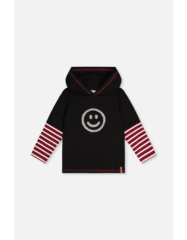 Fake Double Sleeve Hooded Shirt