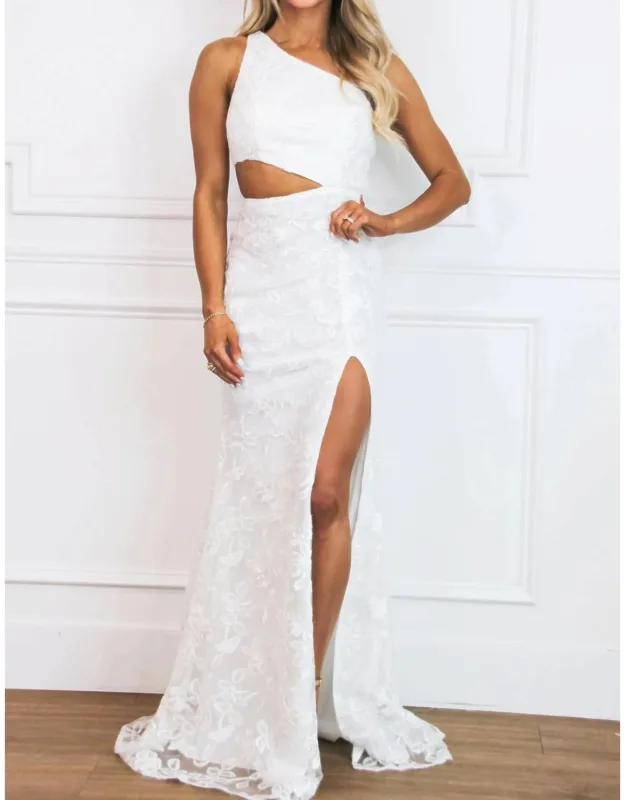 Cutout Lace One Shoulder Maxi Dress