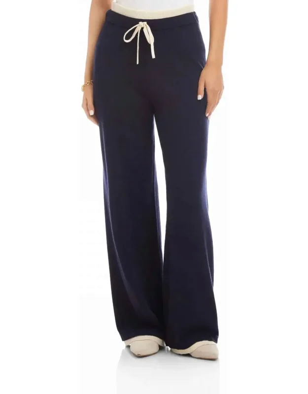 Contrast Drawstring Wide-leg Sweater Pants