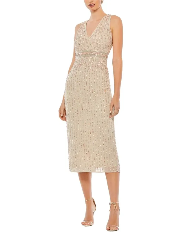 Sequined V-neck Sheath Dress