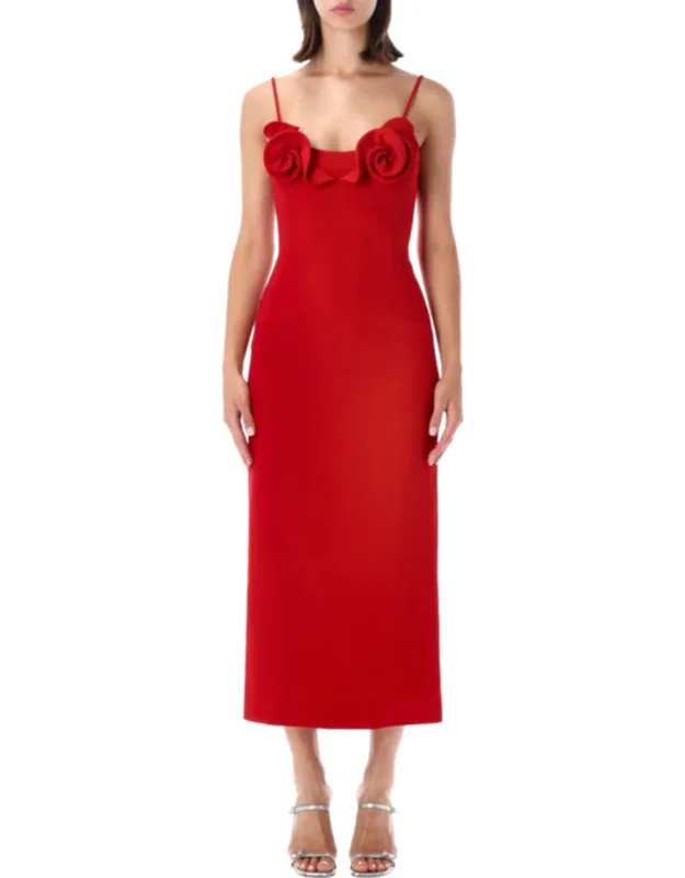 Midi-length Dress With Sculptural Rose Appliqué