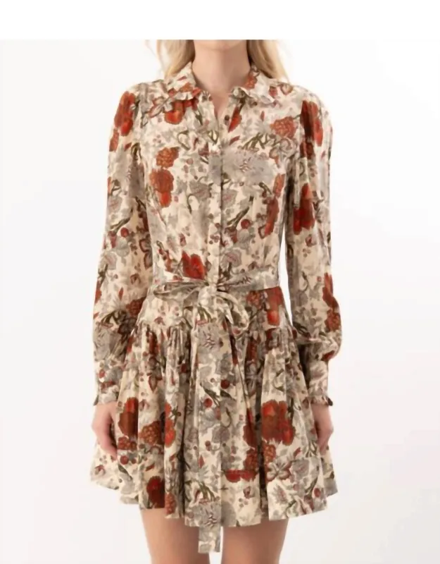 Etched Indienne Floral Silk Long Sleeve Mini Dress