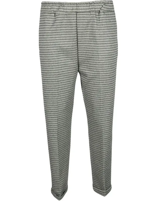 Cropped Tapered Pants With Subtle Houndstooth Pattern