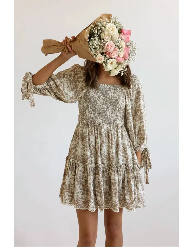 Smocked Puff Sleeve Floral Mini Dress