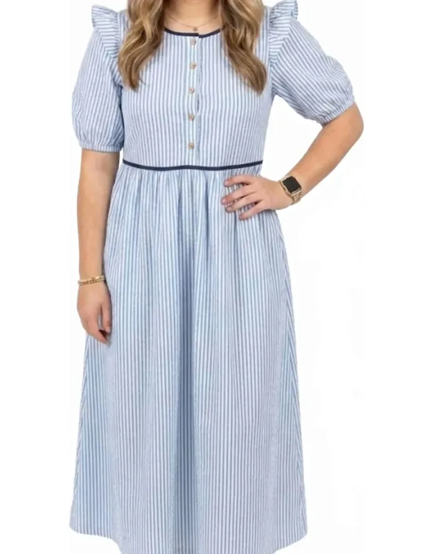Seersucker Stripe Pintucked Bow Back Midi Dress