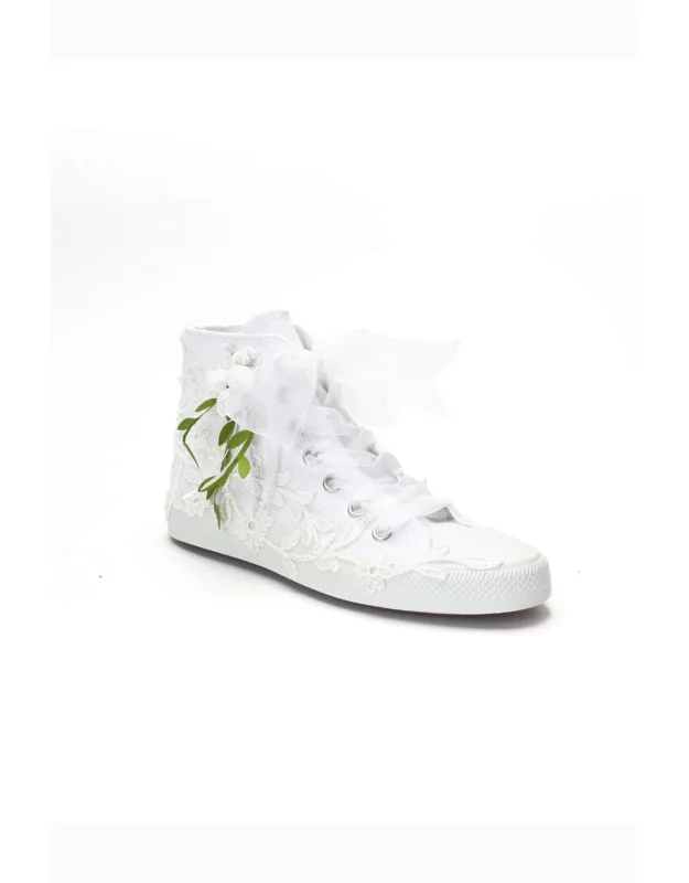 Floral Lace Ribbon High Top Sneakers