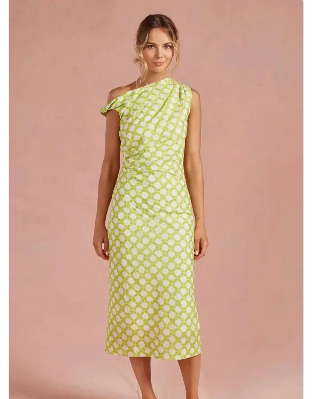 Asymmetrical One Shoulder Chainlink Midi Dress
