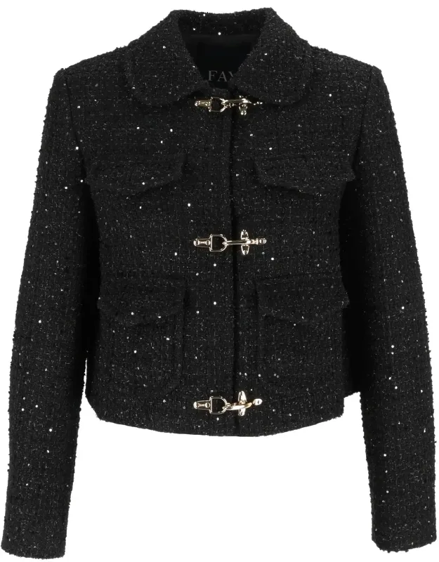 Cropped Textured Tweed Jacket