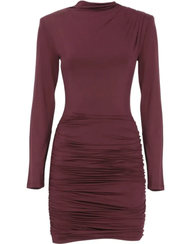 Fitted Draped Dress With Padded Shoulders