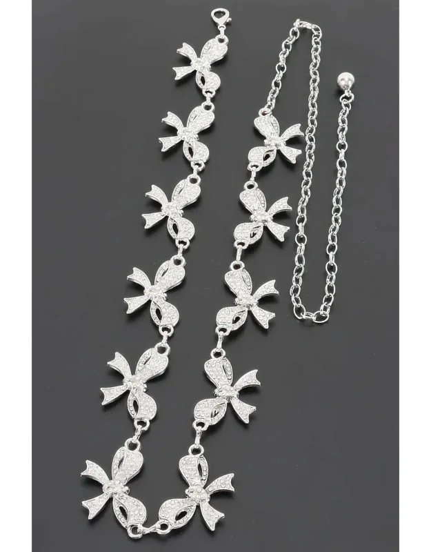 Rhinestone Bow Charm Chain Waist Belt