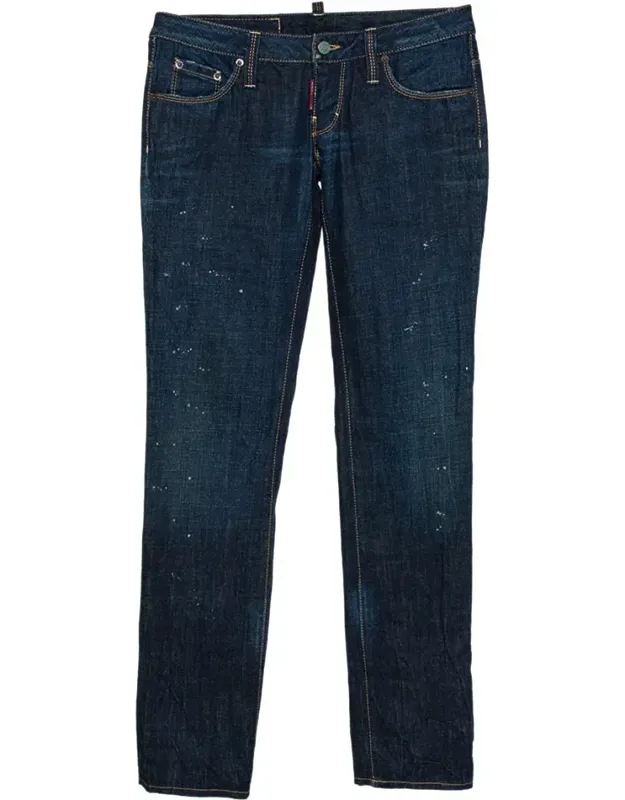 Indigo Denim Paint Splatter Effect Straight Leg Jeans