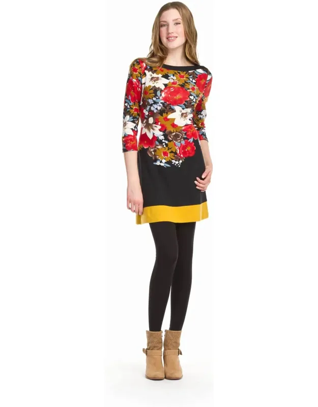 Floral 3/4 Sleeve Tunic Dress