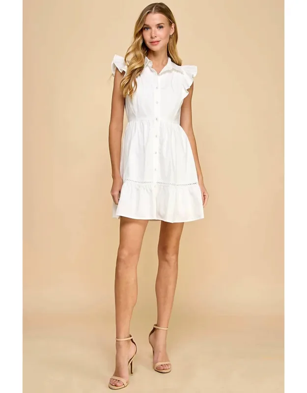 Fit And Flare Button-up Ruffled Sleeve Dress