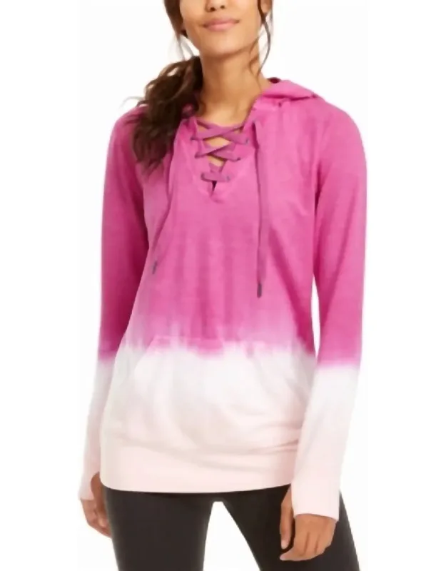 Activewear Ombre Tie Dye Lace Up Hoodie