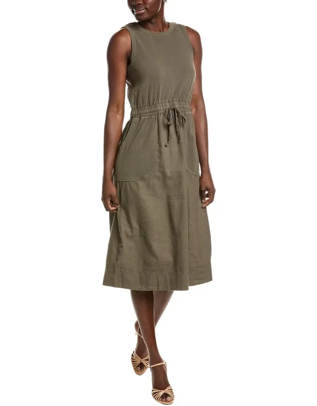Wilhelmina Mixed Media Linen-blend Midi Dress