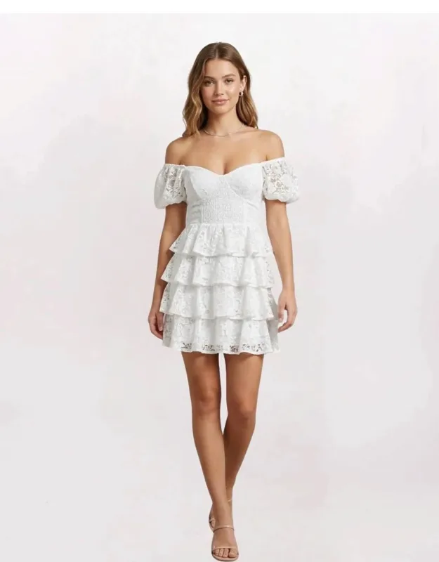 Puff Sleeve Tiered Lace Dress
