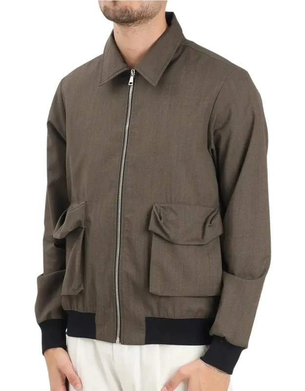 Lightweight Wool Jacket With Zip Closure And Ribbed Cuffs