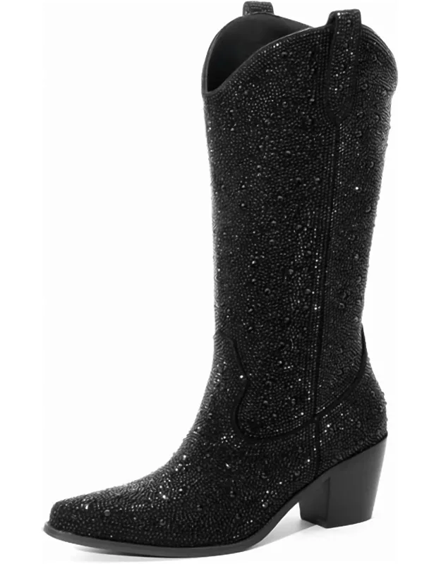 Alice Rhinestone Mid Calf Boots