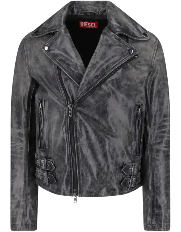 Crackle Leather Biker Jacket