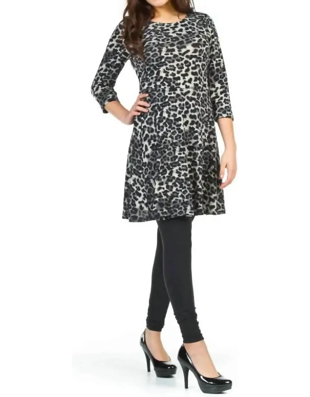 Leopard Print 3/4 Sleeve Fit And Flare Dress