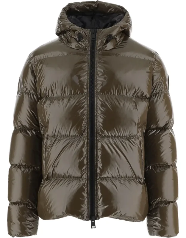 Quilted Down Jacket With Adjustable Hood And Elasticated Hems