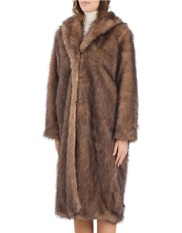 Faux Fur Coat With Plush Texture And Practical Pockets