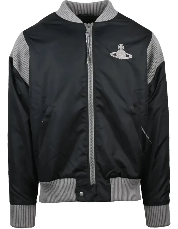 Striped Bomber Coat With Contrasting Lining And Ribbed Details