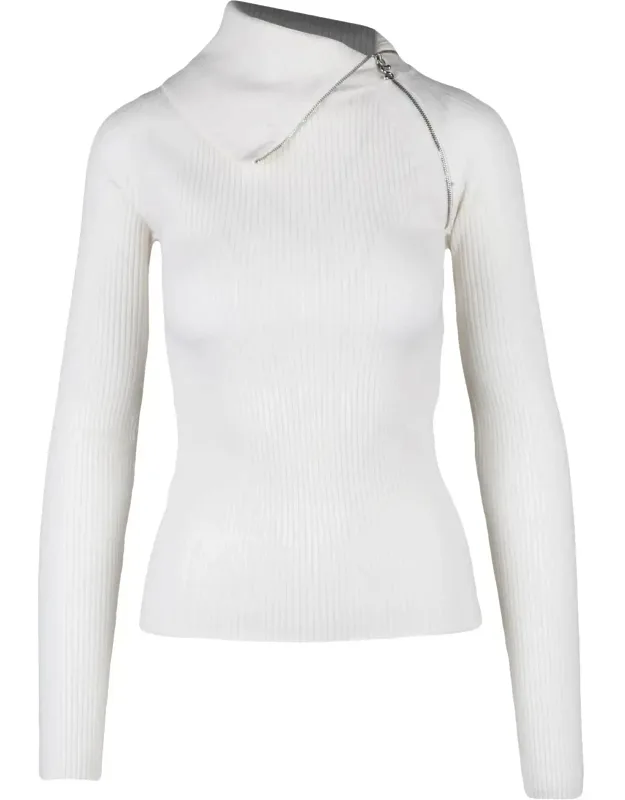 Ribbed Turtleneck Sweater With Asymmetrical Zip Detail