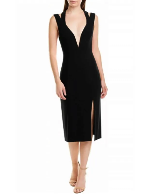 Sleeveless Plunging Stretch Midi Sheath Dress