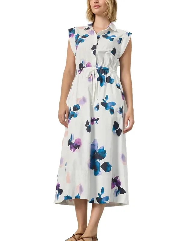 Gusset Sleeve Maxi Dress With Hidden Placket And Elastic Waistband