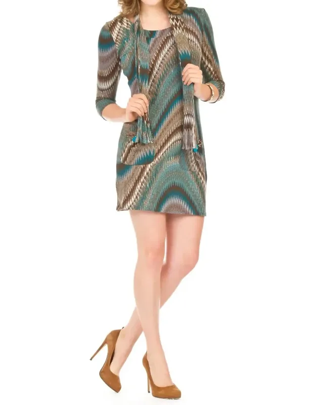 Soundwave Swirl Sweater Dress With Scarf
