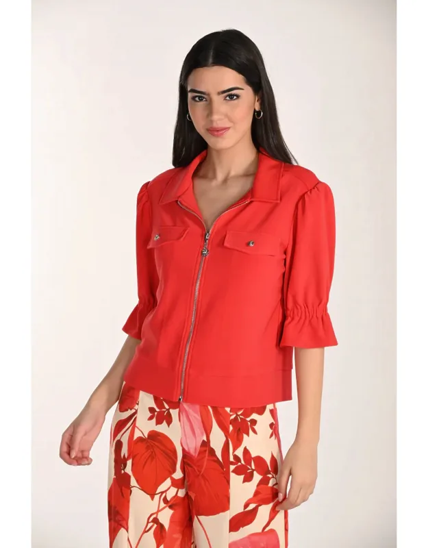 Short Sleeve Zipper Front Top