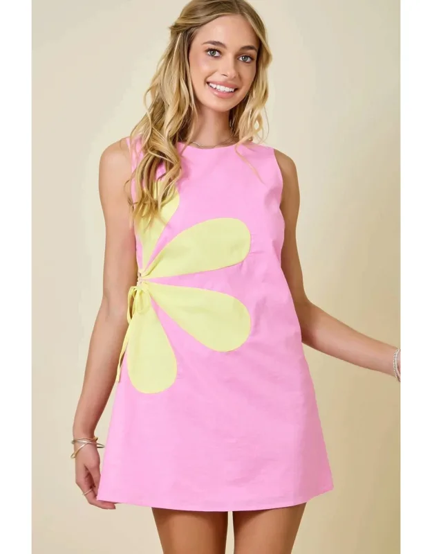 Flower Applique Dress With Cut Out Detail