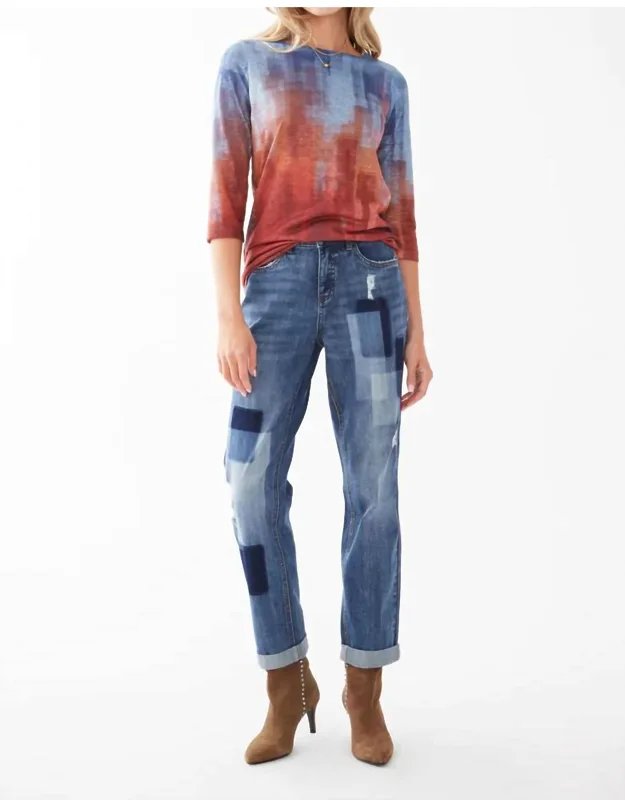 Patchwork Distressed Girlfriend Jeans