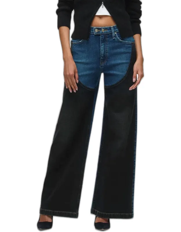 High Rise Contrast Front Panel Wide Leg Jeans