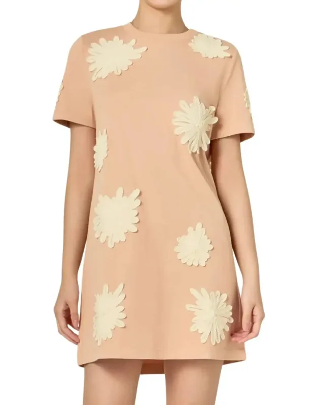 Floral Appliqué Mini T-shirt Dress