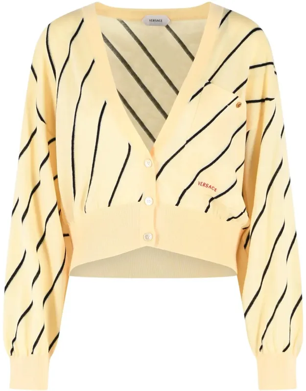 Cropped Wool Cardigan With Contrast Striped Pattern