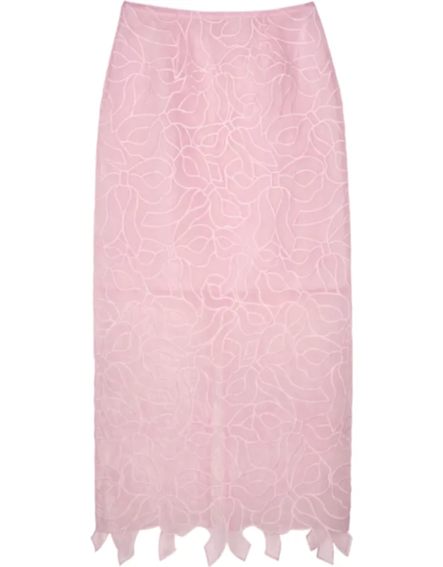 Pencil Skirt In Liquid Organza With Bow Embroidery