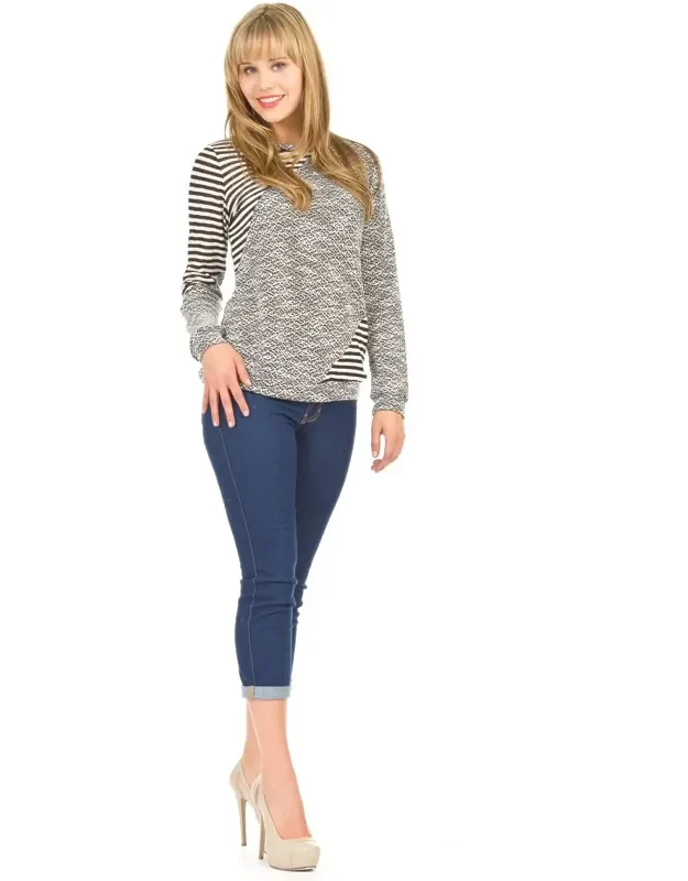 Textured And Stripe Patch Pullover Tunic