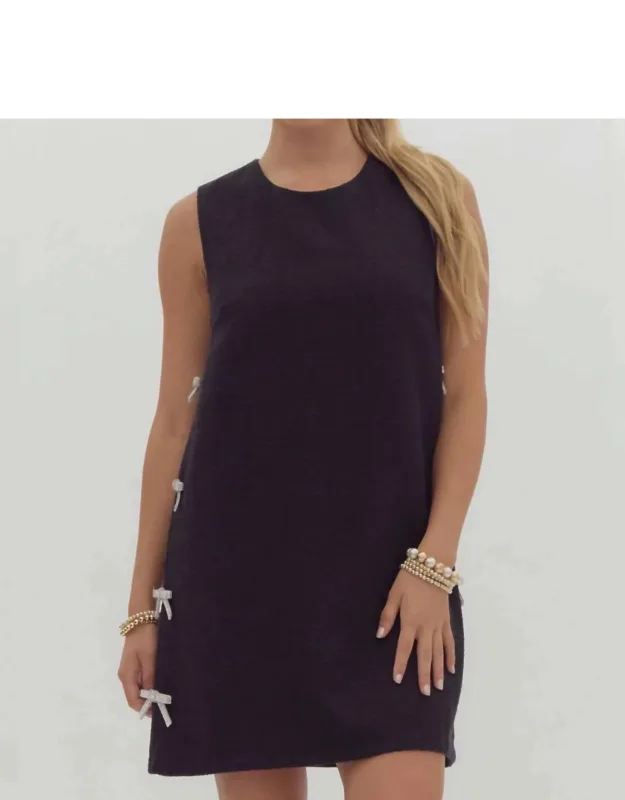 Textured Embellished Bow Mini Dress