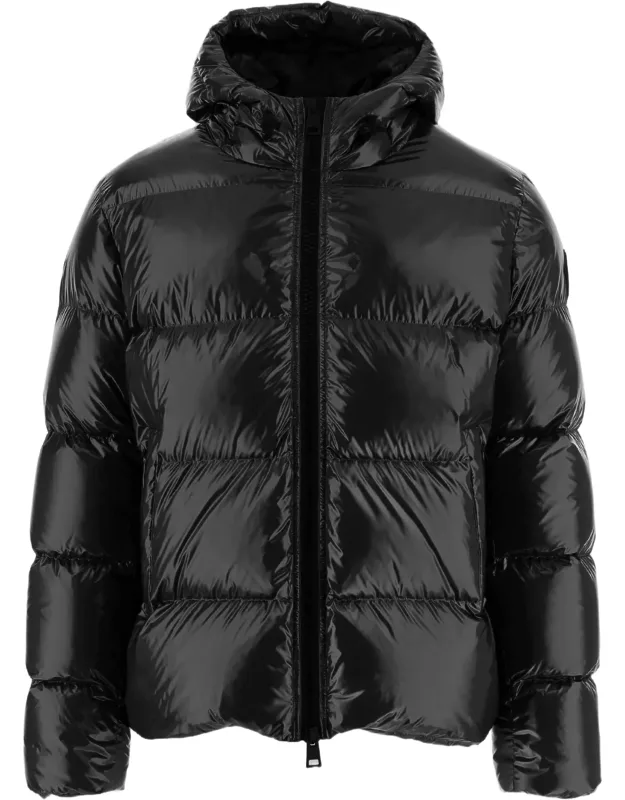 Quilted Nylon Down Jacket With Adjustable Hood And Elasticated Hems