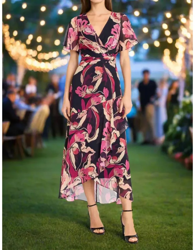 Flutter Sleeve High-low Midi Dress