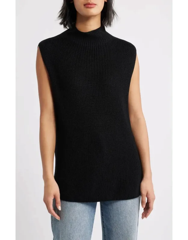 Sleeveless Mock Neck Tunic Sweater