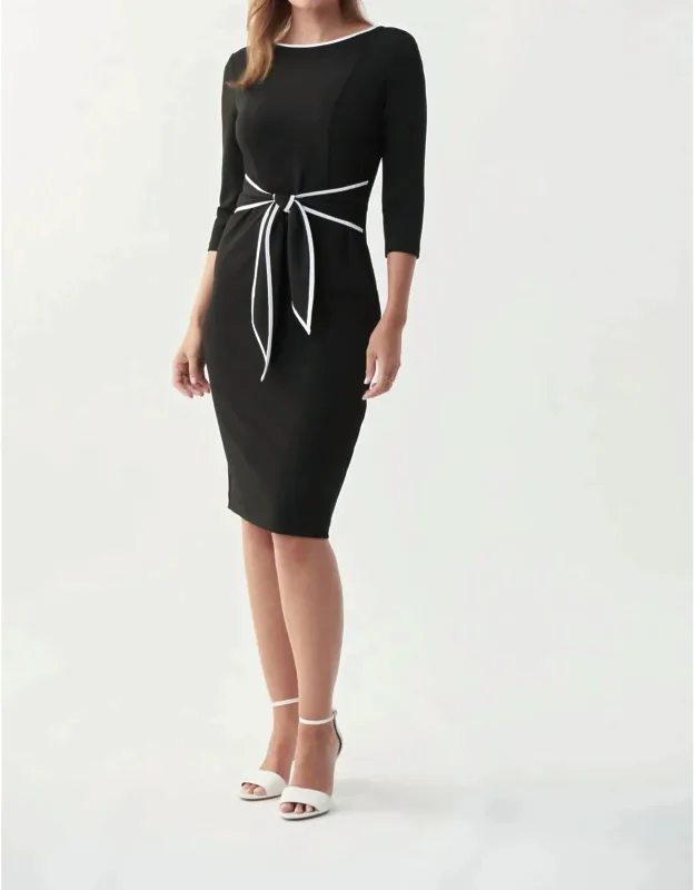 Contrast Trim Waist Tie Sheath Dress
