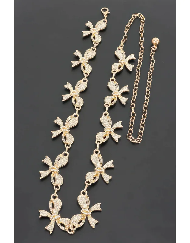 Rhinestone Bow Charm Chain Waist Belt
