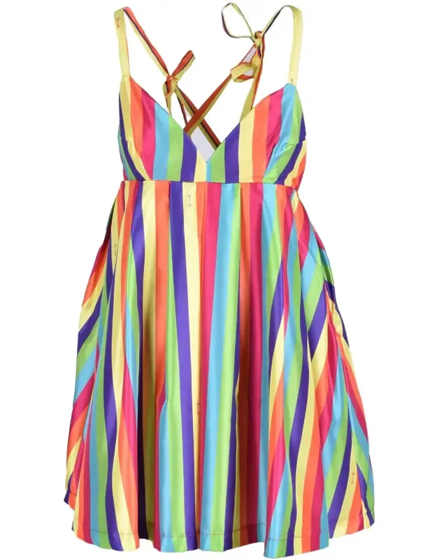 Vertical Striped Mini Dress With Crisscross Back Straps