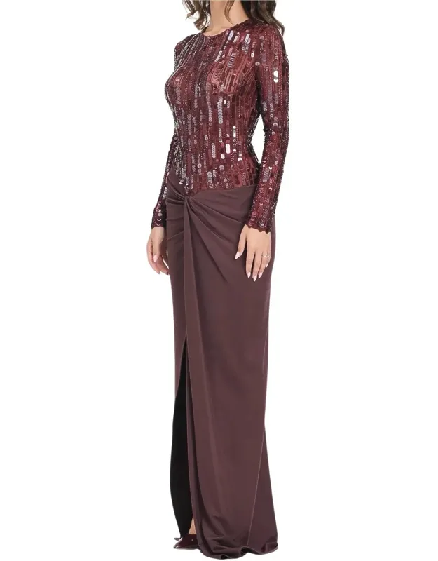Sequin-embellished Dress With Fitted Skirt And Front Slit