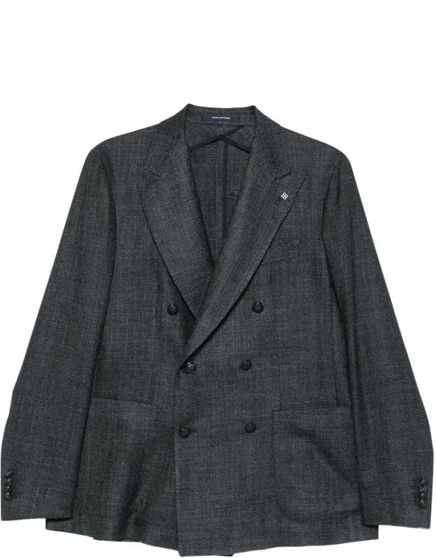 Double-breasted Blazer With Peak Lapels And Textured Fabric