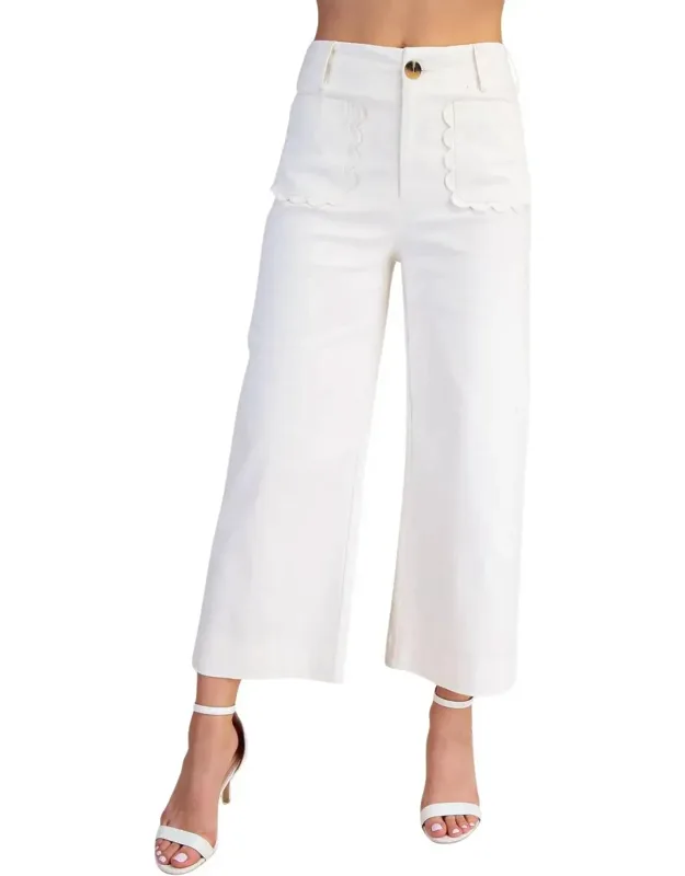 Wide-leg Scallop Pocket Pants
