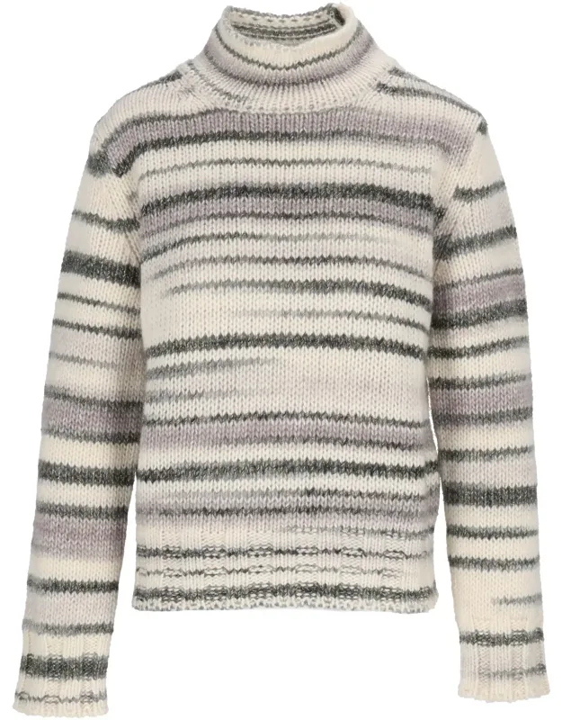 Knitted Turtleneck Sweater With Printed Yarn And Ribbed Finish
